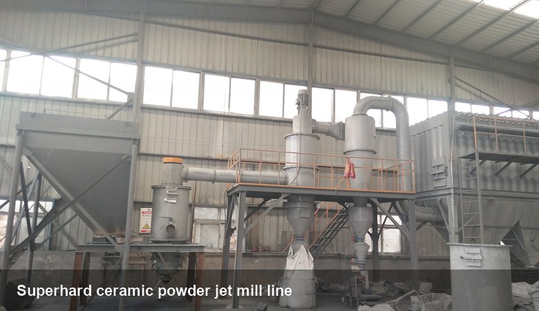 Jet mill line for superhard ceramic powder processing