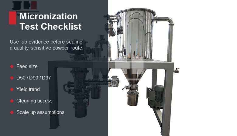 Jet mill micronization test data checklist for pharmaceutical powders
